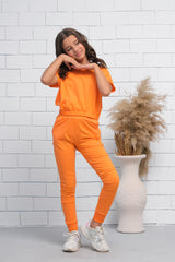 Sprinkles Stitched 2 Piece Summer Co Ord Sets Kids Collection'2025-Orange 2Pcs Cord Set with Short Sleeves Shirt and Trouser