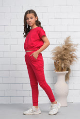 Sprinkles Stitched 2 Piece Summer Co Ord Sets Kids Collection'2025-Red 2Pcs Cord Set with Short Sleeves Shirt and Trouser