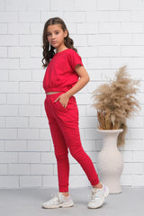 Sprinkles Stitched 2 Piece Summer Co Ord Sets Kids Collection'2025-Red 2Pcs Cord Set with Short Sleeves Shirt and Trouser