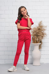 Sprinkles Stitched 2 Piece Summer Co Ord Sets Kids Collection'2025-Red 2Pcs Cord Set with Short Sleeves Shirt and Trouser