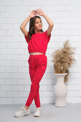 Sprinkles Stitched 2 Piece Summer Co Ord Sets Kids Collection'2025-Red 2Pcs Cord Set with Short Sleeves Shirt and Trouser