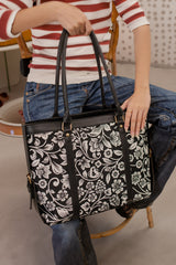 Fineur Strap Canvas Tote Bag Black Floral
