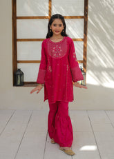 Khanak Stitched Kids-Hot Pink Gharara Suit KST 140