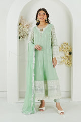 Manahils Stitched Formals Kurti 121-Crimson Glow- Mint Green