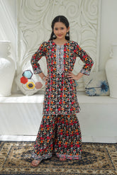Khanak Stitched Kids-Raspberry Pink Embroidered Gharara KST 193