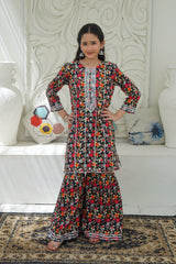 Khanak Stitched Kids-Raspberry Pink Embroidered Gharara KST 193
