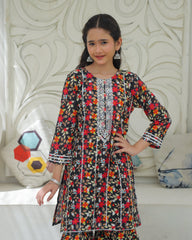 Khanak Stitched Kids-Raspberry Pink Embroidered Gharara KST 193
