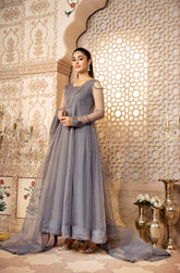 Kalidaar Frocks By Asma & Sidra Stitched Formals Suit-Amelia Grey (Plain Organza Frock)