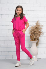 Sprinkles Stitched 2 Piece Summer Co Ord Sets Kids Collection'2025-Pink 2Pcs Cord Set with Short Sleeves Shirt and Trouser