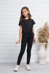 Sprinkles Stitched 2 Piece Summer Co Ord Sets Kids Collection'2025-Black 2Pcs Cord Set with Short Sleeves Shirt and Trouser