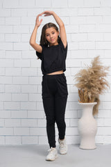 Sprinkles Stitched 2 Piece Summer Co Ord Sets Kids Collection'2025-Black 2Pcs Cord Set with Short Sleeves Shirt and Trouser