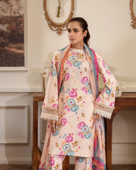 Summer Scent By Nine Needles Stitched 3 Piece Summer Suit-Peach Sorbet-NP-01