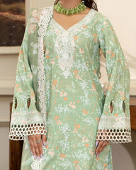Summer Scent By Nine Needles Stitched 3 Piece Summer Suit-Mint Blossom-NP-04