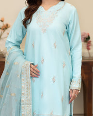 Summer Scent By Nine Needles Stitched 3 Piece Summer Suit-Blue Crush-NP-12