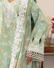 Summer Scent By Nine Needles Stitched 3 Piece Summer Suit-Mint Blossom-NP-04