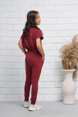 Sprinkles Stitched 2 Piece Summer Co Ord Sets Kids Collection'2025-Maroon 2Pcs Cord Set with Short Sleeves Shirt and Trouser