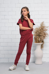 Sprinkles Stitched 2 Piece Summer Co Ord Sets Kids Collection'2025-Maroon 2Pcs Cord Set with Short Sleeves Shirt and Trouser
