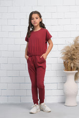 Sprinkles Stitched 2 Piece Summer Co Ord Sets Kids Collection'2025-Maroon 2Pcs Cord Set with Short Sleeves Shirt and Trouser