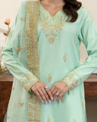 Summer Scent By Nine Needles Stitched 3 Piece Summer Suit-Dewdrop Green-NP-13