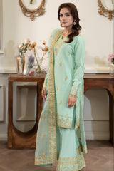 Summer Scent By Nine Needles Stitched 3 Piece Summer Suit-Dewdrop Green-NP-13
