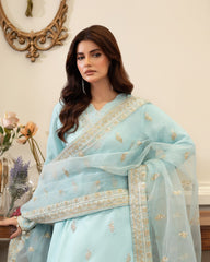 Summer Scent By Nine Needles Stitched 3 Piece Summer Suit-Blue Crush-NP-12