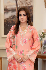 Summer Scent By Nine Needles Stitched 3 Piece Summer Collection'2025-Pink Peony-NP-05