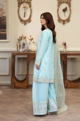 Summer Scent By Nine Needles Stitched 3 Piece Summer Suit-Blue Crush-NP-12