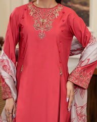 Summer Scent By Nine Needles Stitched 3 Piece Summer Suit-Scarlet-NP-10