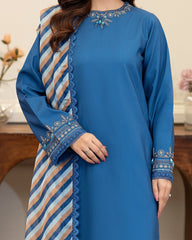 Summer Scent By Nine Needles Stitched 3 Piece Summer Collection'2025-Blue Orchid-NP-08