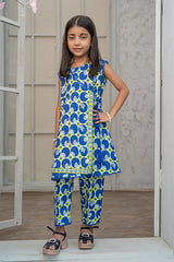 Mahroo 2 Piece Suit Navy Blue Angrakha Frock Cotton Lawn K-DP-011