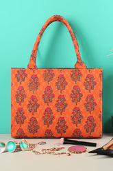 Fineur Canvas Tote Bag Orange Floral