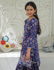 Khanak Stitched Kids-Cobalt Blue Embroidered Gharara KST 194
