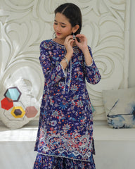 Khanak Stitched Kids-Cobalt Blue Embroidered Gharara KST 194