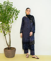 Falling Pretty By Kaanthaa Stitched 3 Piece Summer Suit-Ink Blink