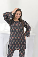 Silcot Stitched Summer Suit-black floral ensemble