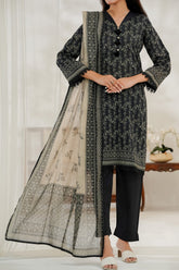 Aizal Stitched 3 Piece Printed Lawn Suit-D-643-Dark Grey