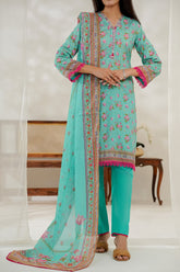 Aizal Stitched 3 Piece Printed Lawn Suit-D-645-Ferozi