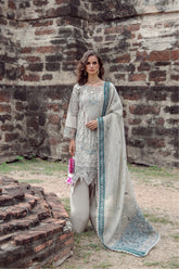 Gulmina Unstitched 3 Piece Luxury Lawn Vol-02 Suit-Grey Dusk Farshi Shalwar With Short Shirt