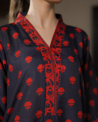 Everywear by Qariney Stitched Collection'2025-Blue and Red Shirt