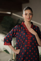 Everywear by Qariney Stitched Collection'2025-Blue and Red Shirt