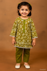 Hiba Fashion Olive green 2 PC Lawn suit (BFT-005)