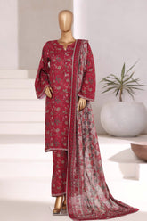 Sada Bahar Stitched 3 Piece Emb Khaddar Fall Suit-EMB-6843-Maroon