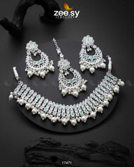 Elisa Silver Necklace Mint Green - Zeesy Jewellery