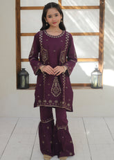 Khanak Stitched Kids-Plum Purple Gharara Suit KST 142