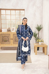 Meerak 3 Piece Emb Khaddar Suit-Aztec Ivory