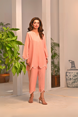 Dhaga Stitched 2 Piece Solids Crepe Summer Suit-Carnation