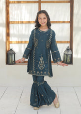 Khanak Stitched Kids-Dark Cyan Gharara Suit KST 143