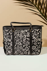 Fineur Strap Canvas Tote Bag Black Floral