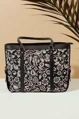 Fineur Strap Canvas Tote Bag Black Floral