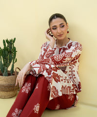 Falling Pretty By Kaanthaa Stitched 2 Piece Summer Suit-Crimson Whirl